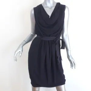Lanvin Dress Dark Purple Draped Crepe Size 38 Sleeveless Cowl Neck
