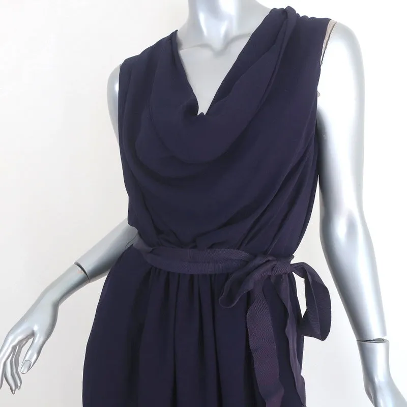 Lanvin Dress Dark Purple Draped Crepe Size 38 Sleeveless Cowl Neck