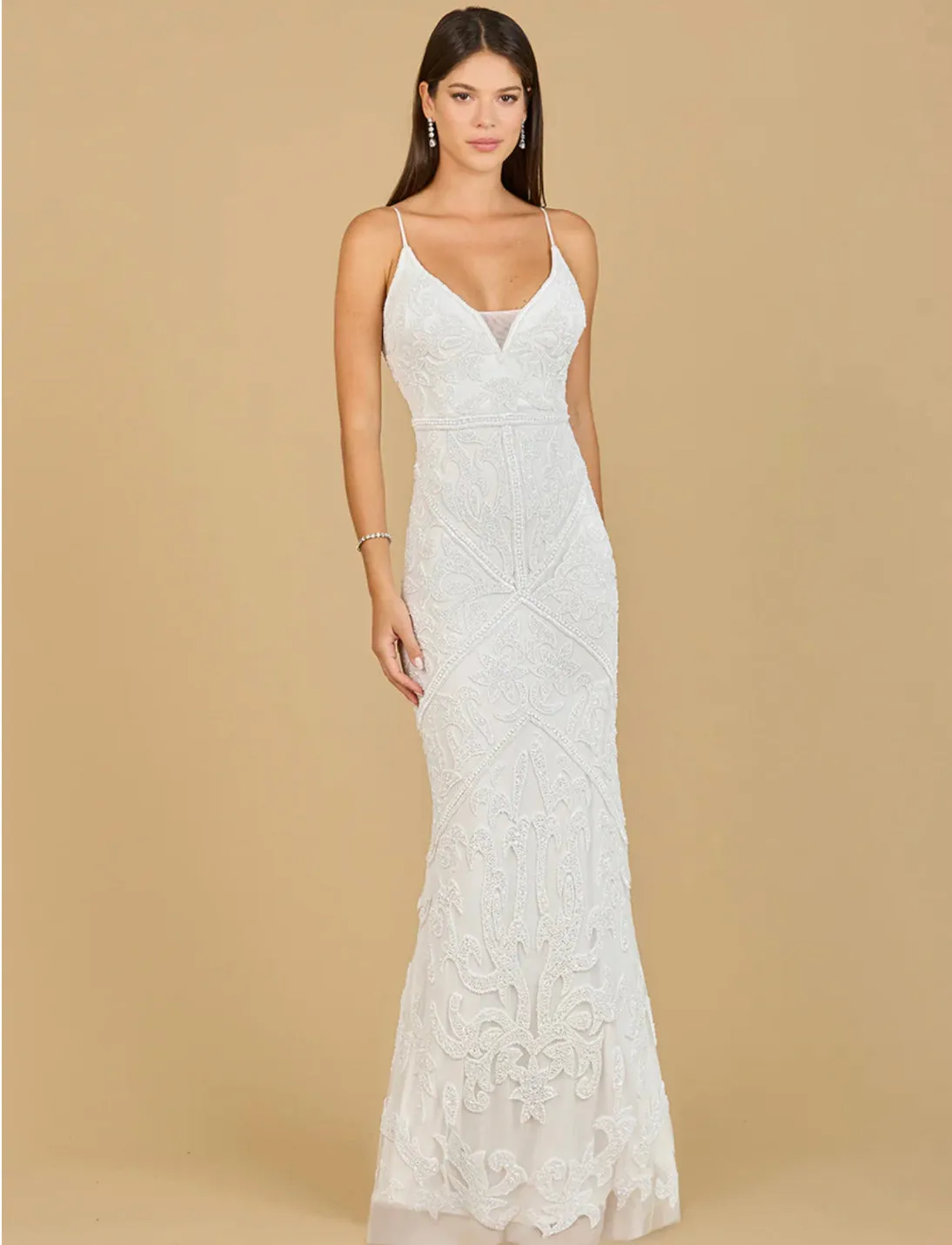 Lara Brooke Beaded Spaghetti Strap Sheath Gown 51140