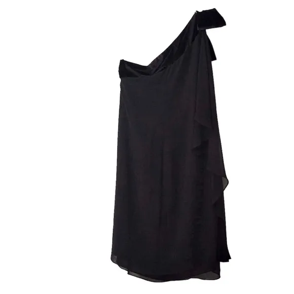 LAUREN RALPH LAUREN Chiffon And Velvet One Shoulder Black Dress Size 12