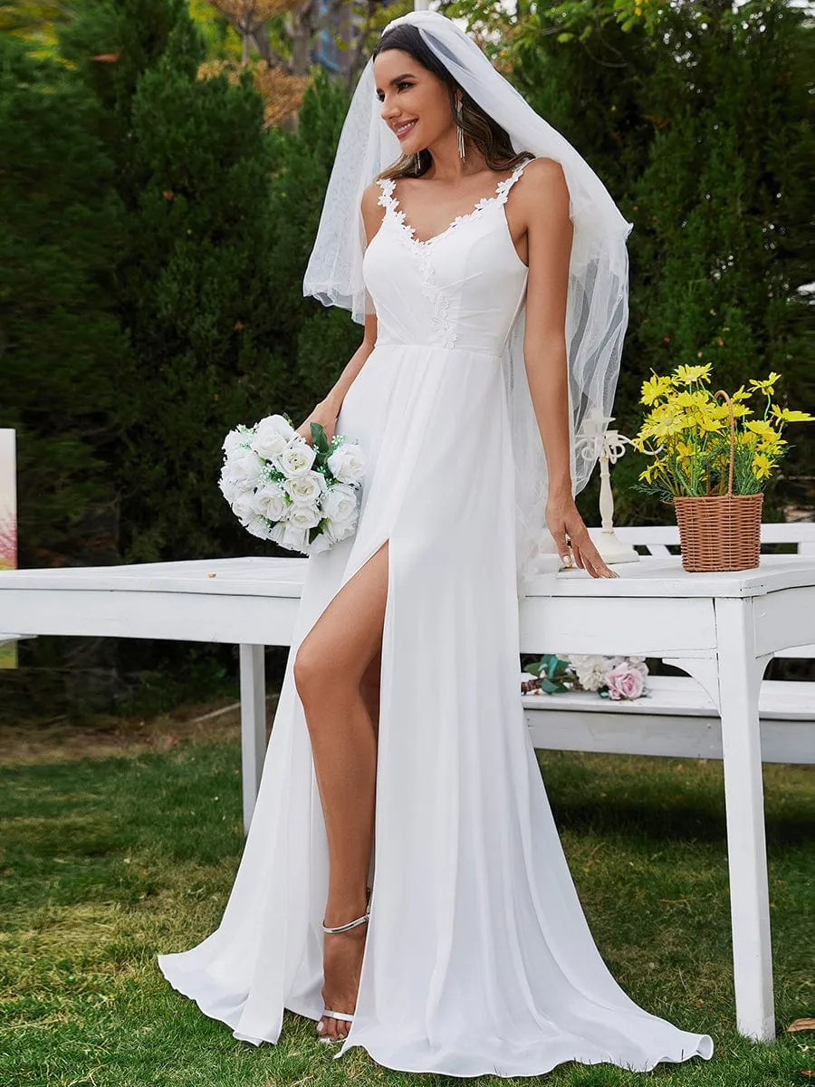 Lila V-neck chiffon wedding dress with split in ivory s18 Express NZ wide