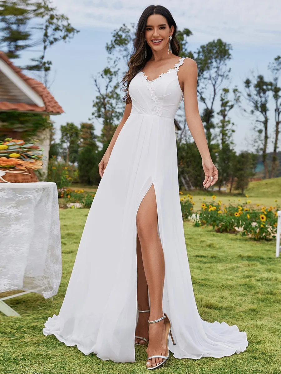 Lila V-neck chiffon wedding dress with split in ivory s18 Express NZ wide