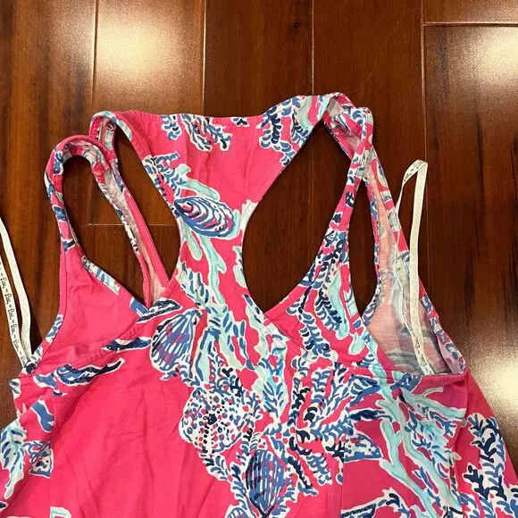 Lilly Pulitzer Pink Dress Floral Print Racerback Sleeveless Asymmetrical XXS