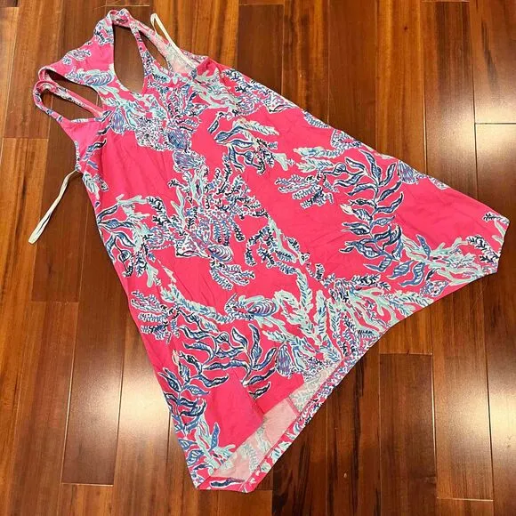 Lilly Pulitzer Pink Dress Floral Print Racerback Sleeveless Asymmetrical XXS
