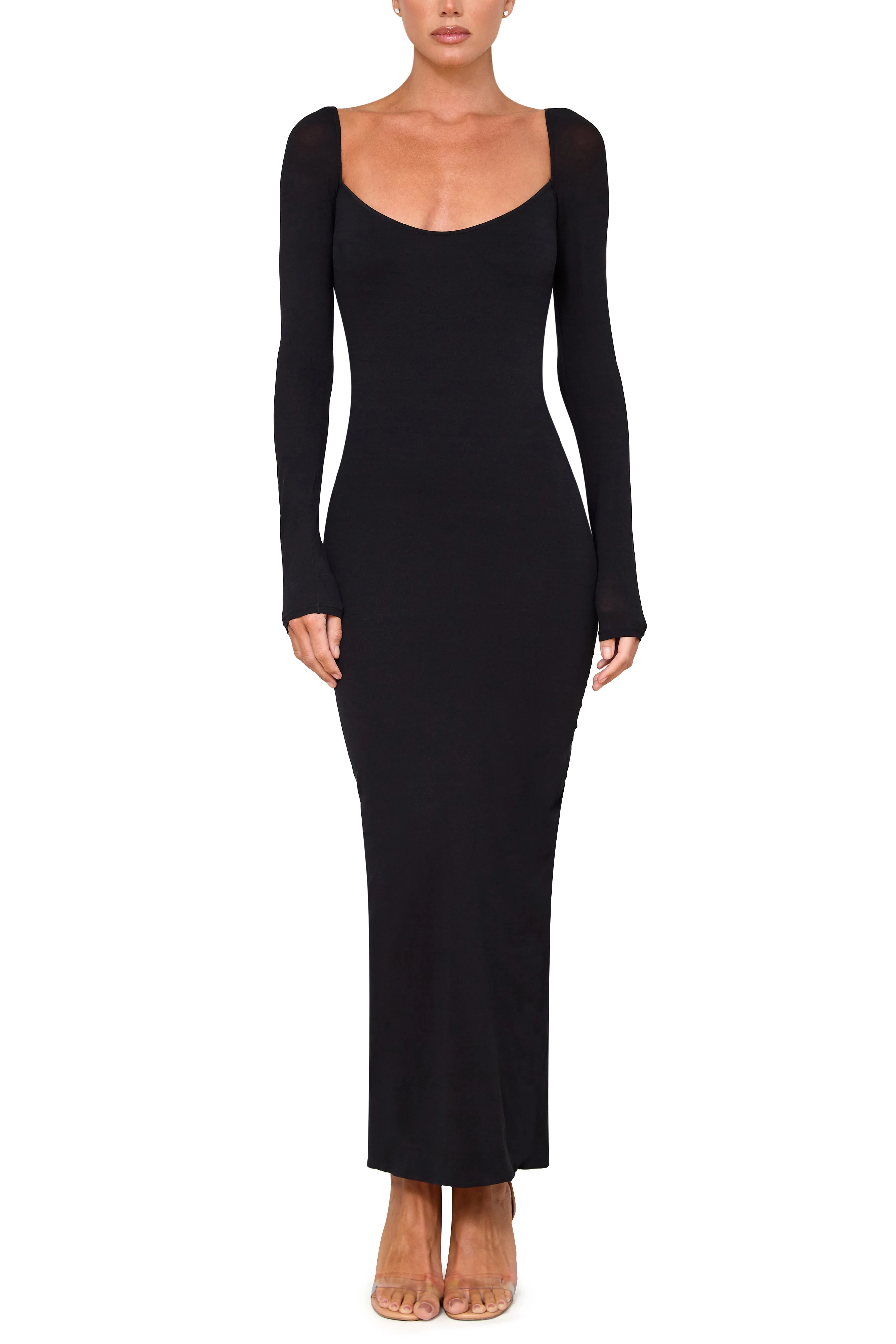 Long Sleeve Gown with Asymmetrical Train