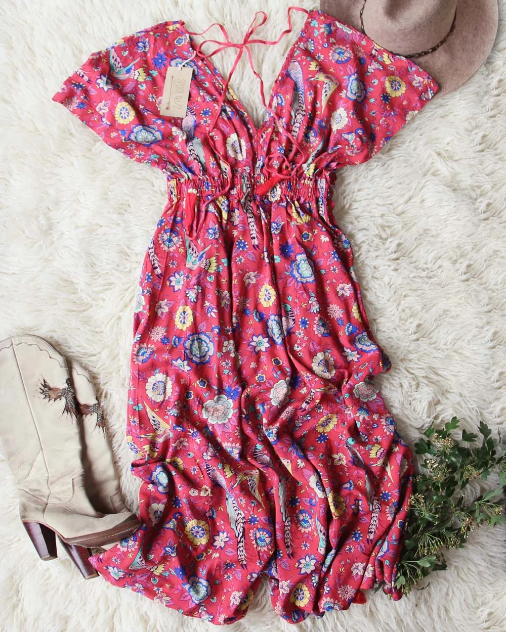 Lovebird Maxi Dress in Red
