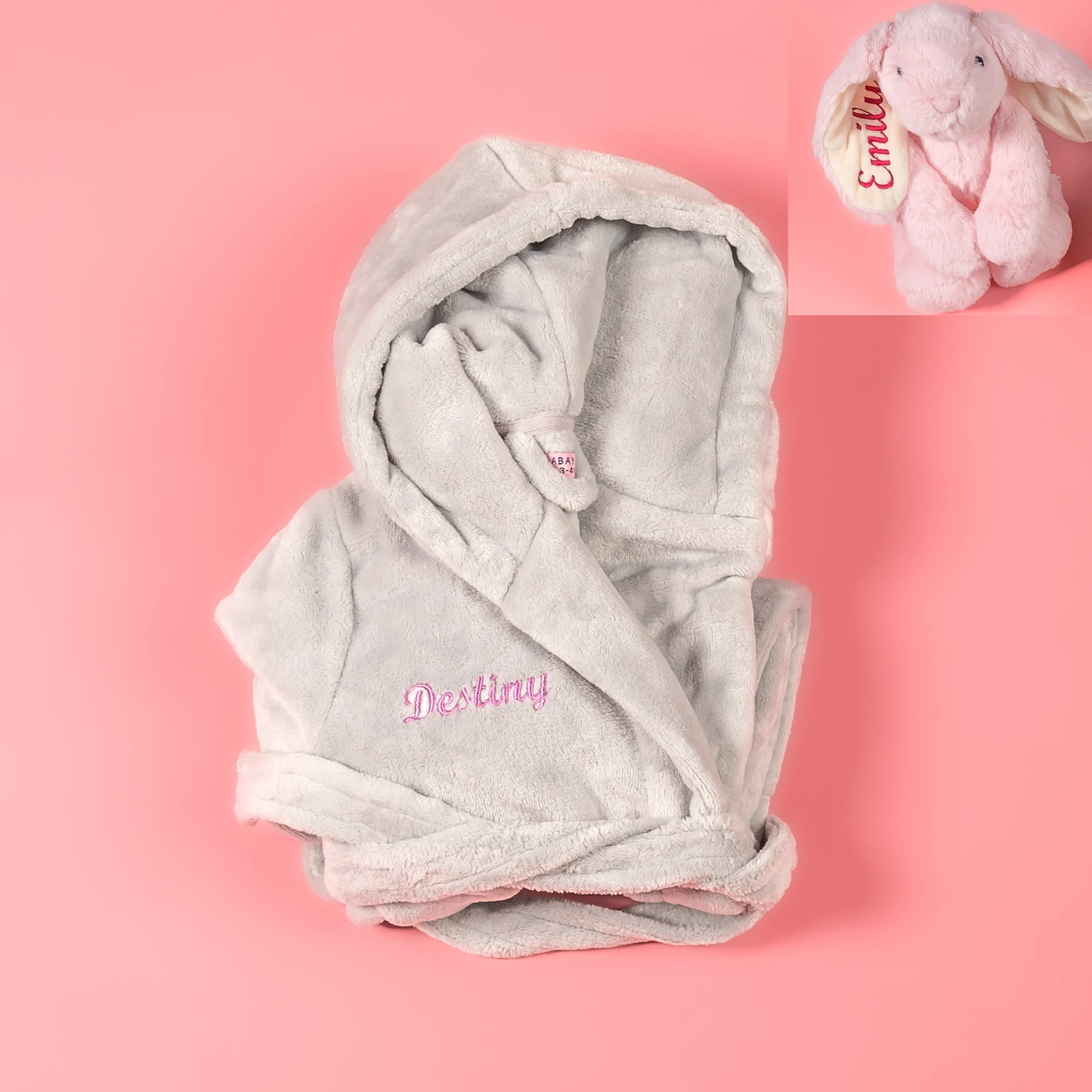 Lulabay girls personalised hooded dressing gown and bunny gift set
