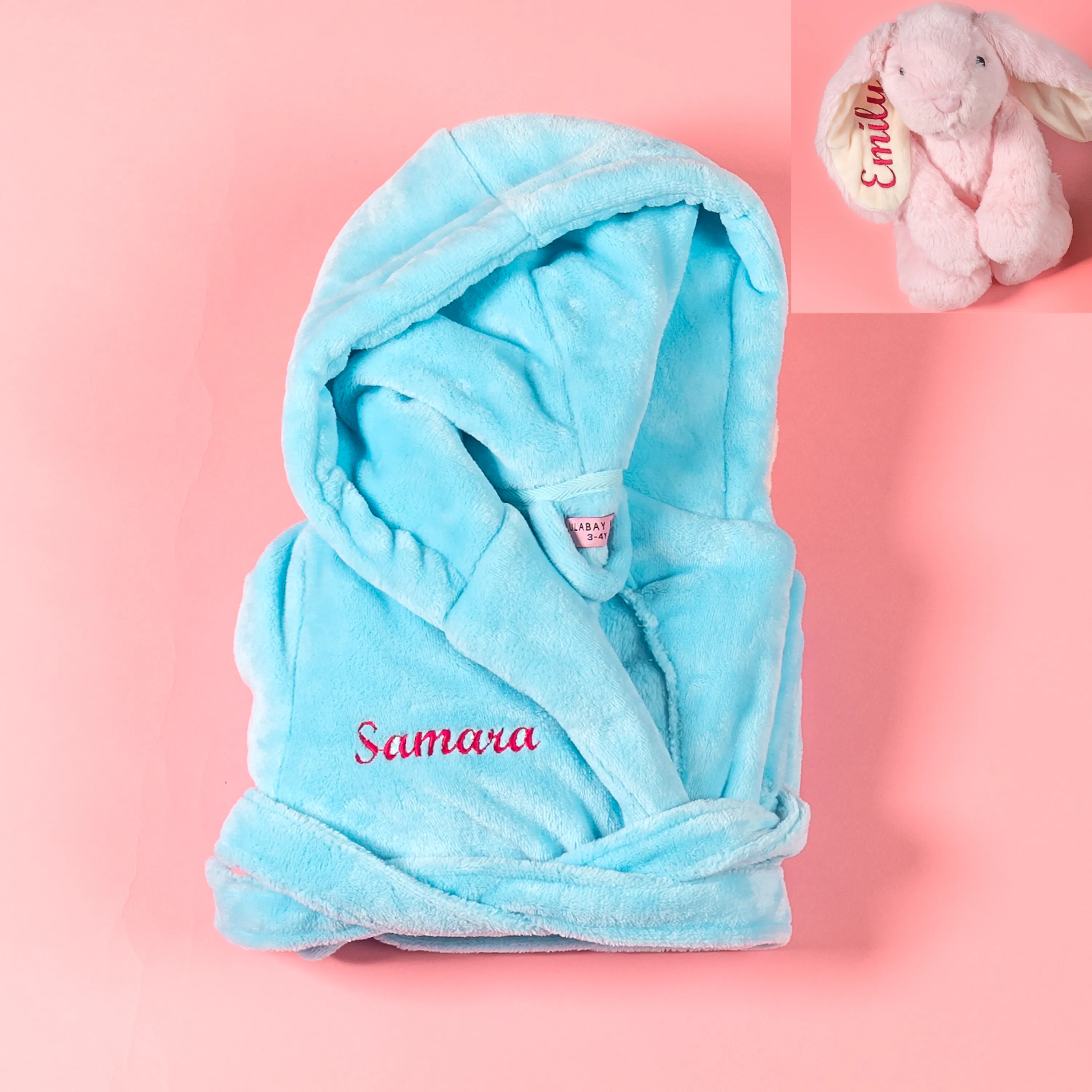 Lulabay girls personalised hooded dressing gown and bunny gift set