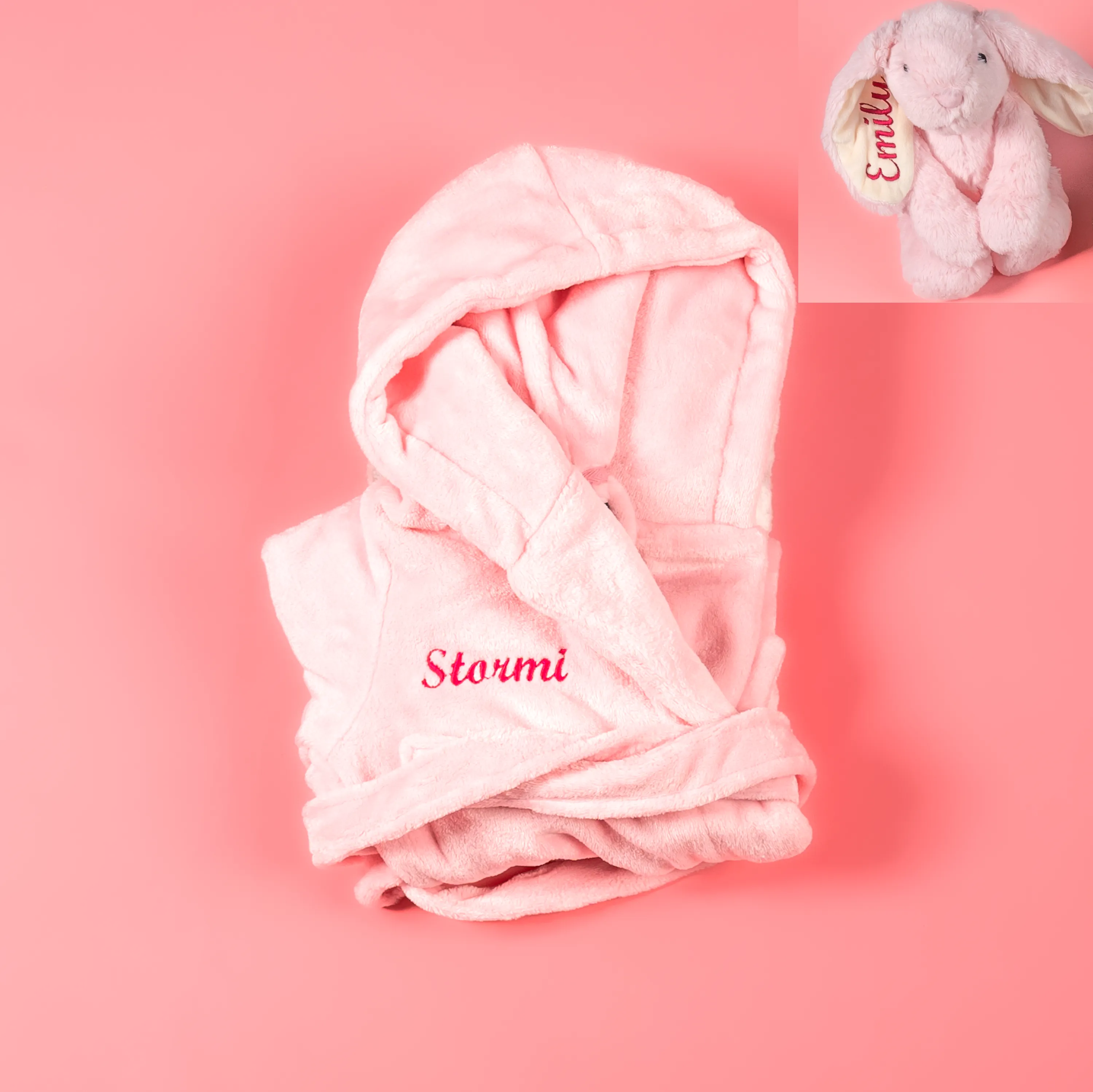 Lulabay girls personalised hooded dressing gown and bunny gift set