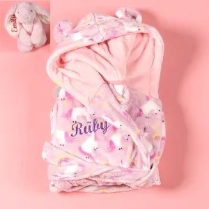 Lulabay girls personalised unicorn dressing gown and bunny toy gift set