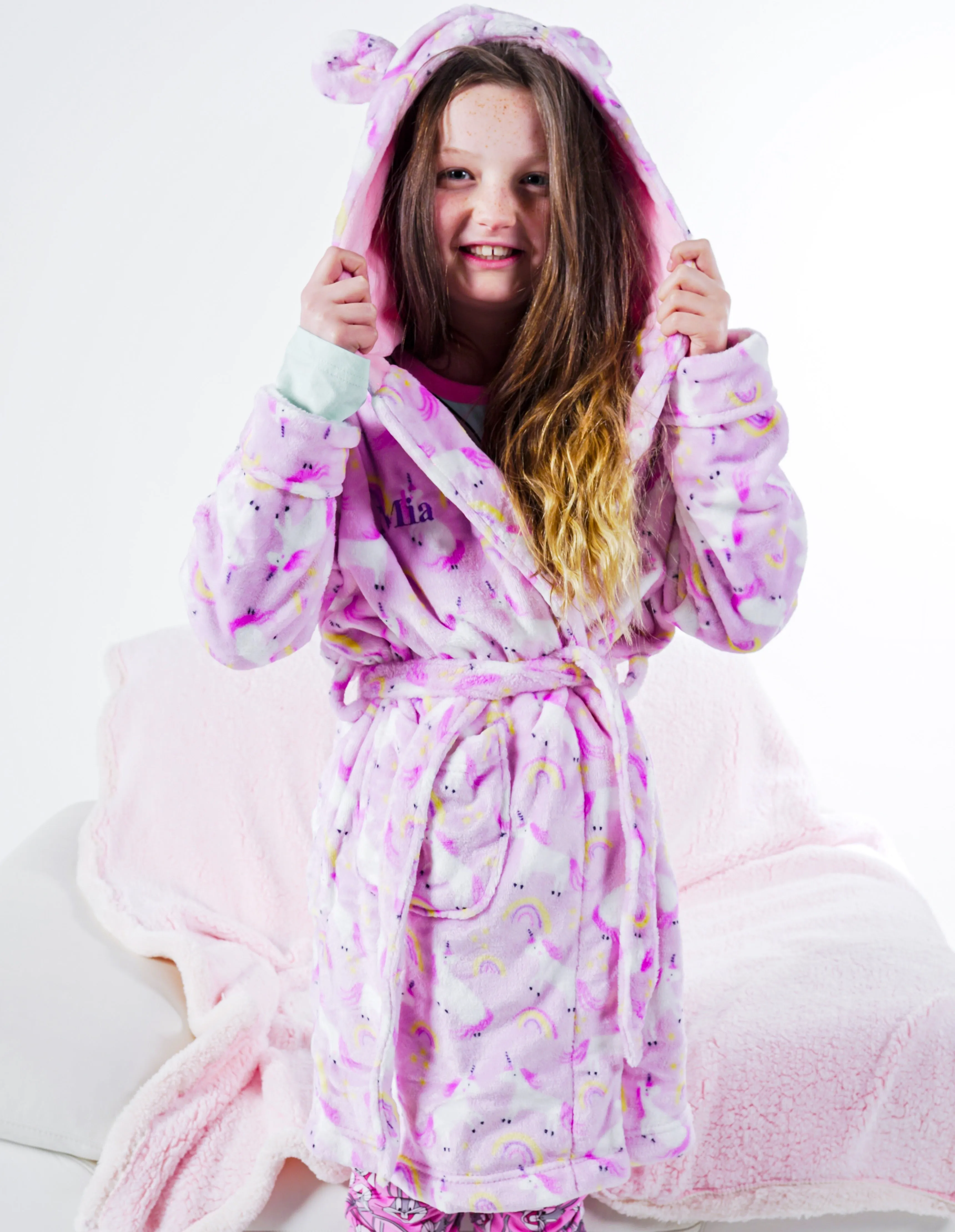 Lulabay girls personalised unicorn dressing gown and bunny toy gift set
