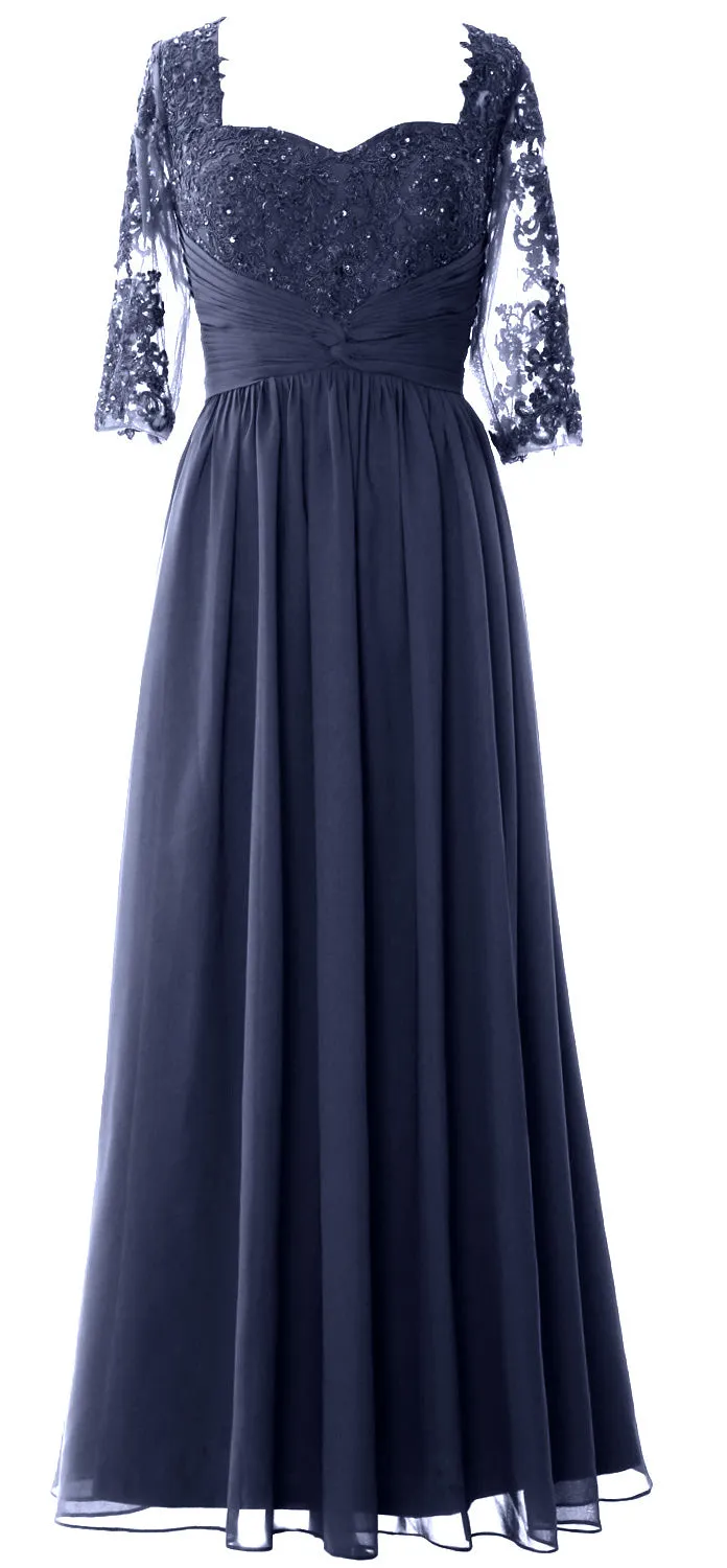MACloth Illusion Half Sleeve Mother of Bride Dress Lace Formal Evening Gown