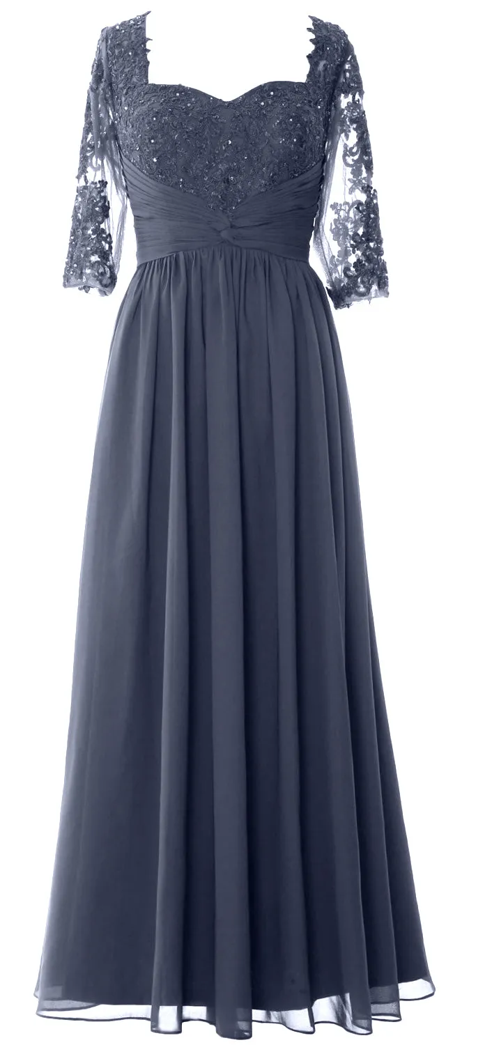 MACloth Illusion Half Sleeve Mother of Bride Dress Lace Formal Evening Gown