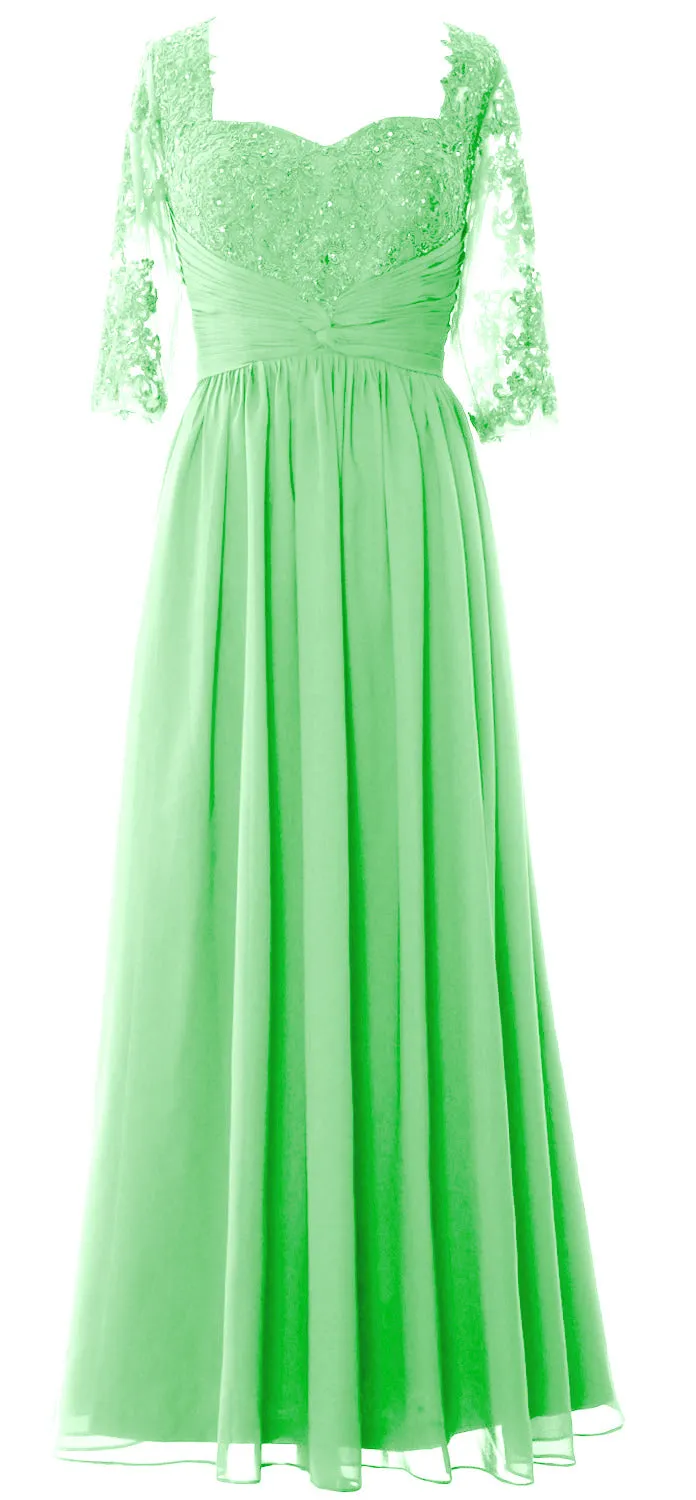 MACloth Illusion Half Sleeve Mother of Bride Dress Lace Formal Evening Gown