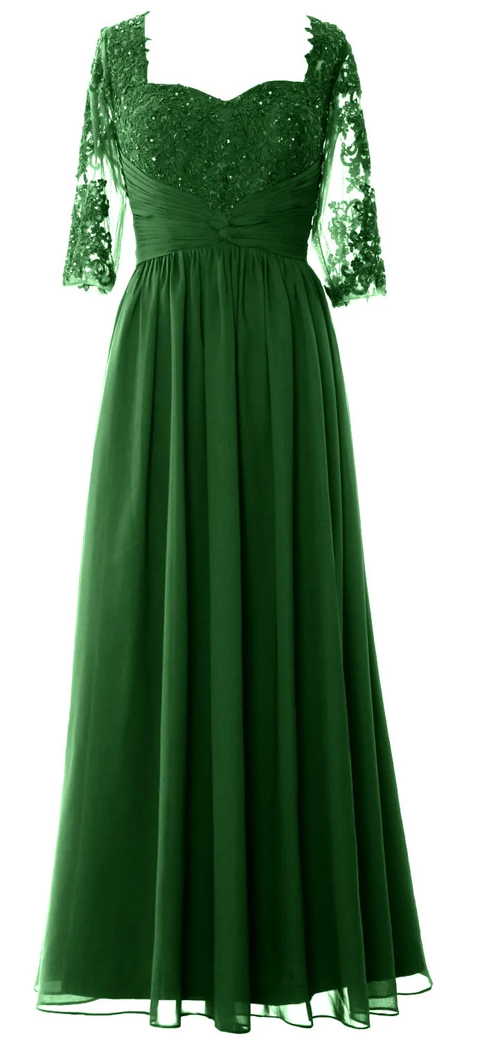 MACloth Illusion Half Sleeve Mother of Bride Dress Lace Formal Evening Gown