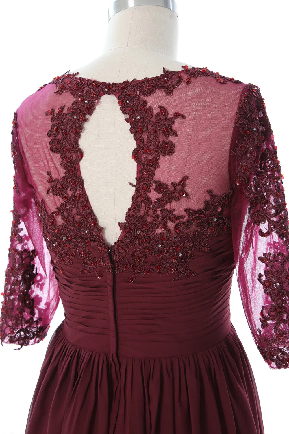 MACloth Illusion Half Sleeve Mother of Bride Dress Lace Formal Evening Gown