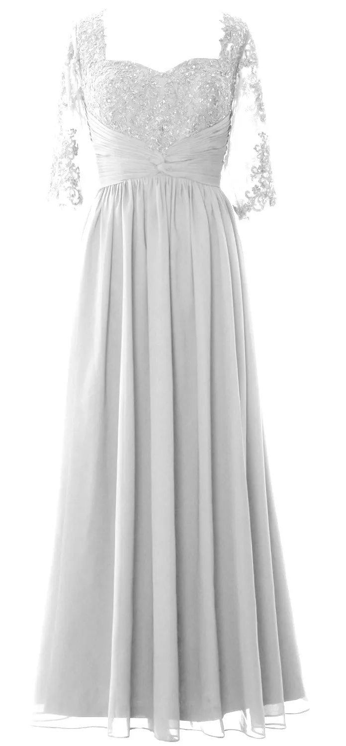 MACloth Illusion Half Sleeve Mother of Bride Dress Lace Formal Evening Gown