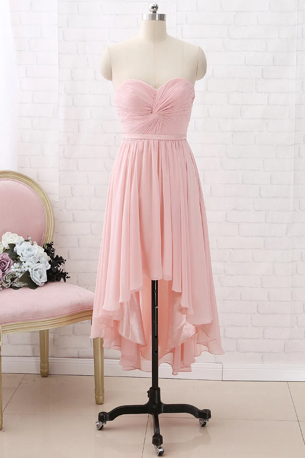 MACloth Strapless Sweetheart High Low Bridesmaid Dress Dusty Pink Wedding Party Dress