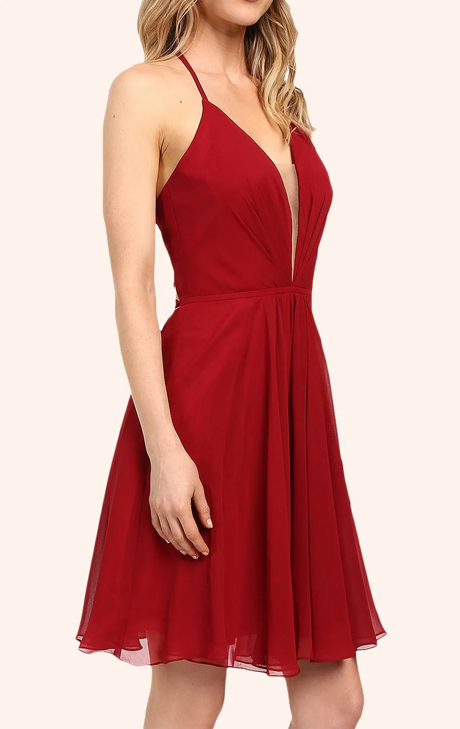 MACloth Straps V Neck Chiffon Cocktail Dress Burgundy Formal Gown