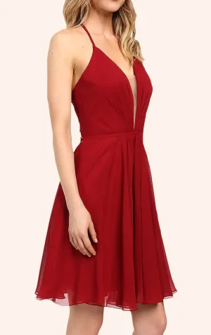 MACloth Straps V Neck Chiffon Cocktail Dress Burgundy Formal Gown