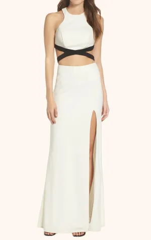 MACloth Two Piece Jersey Sexy Long Prom Dress Ivory Formal Gown