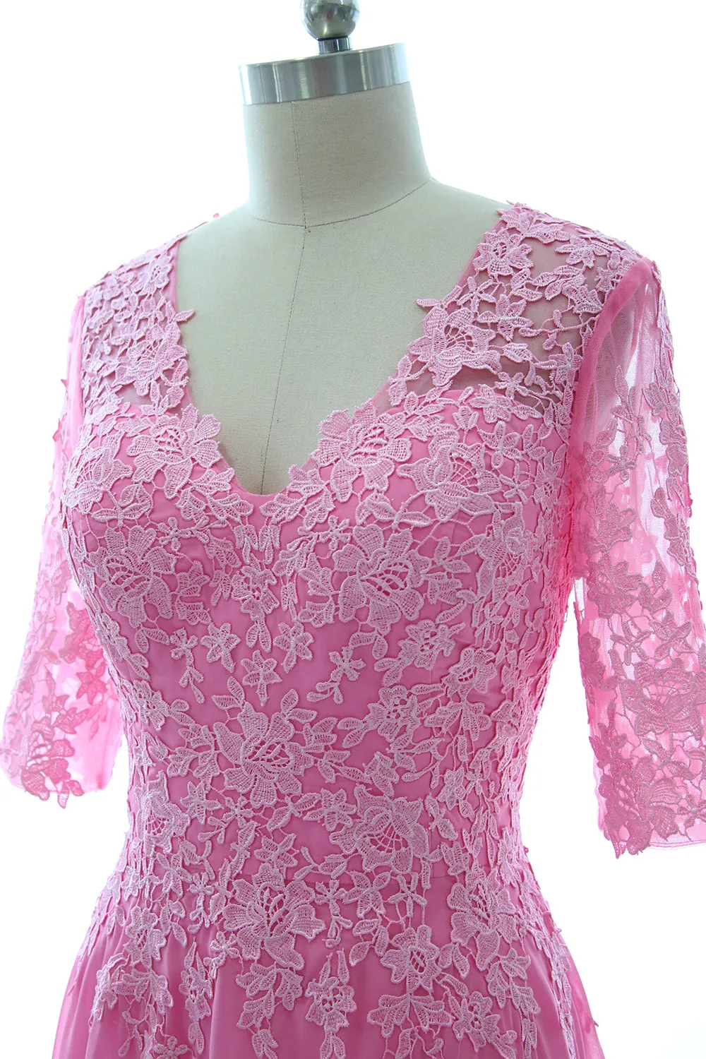 MACloth Women Lace Formal Evening Gown Half Sleeves Mother of The Bride Dress