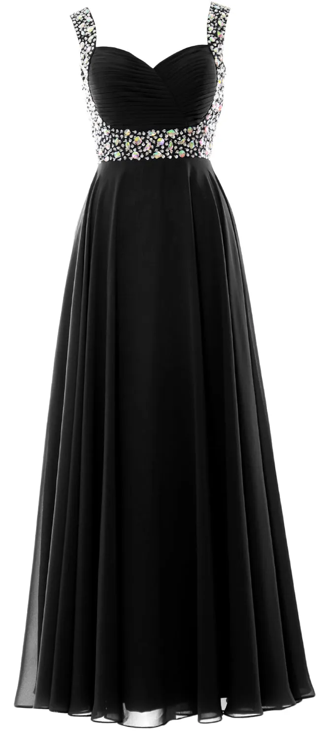 MACloth Women Straps Crystal Chiffon Long Prom Wedding Party Dress Evening Gown