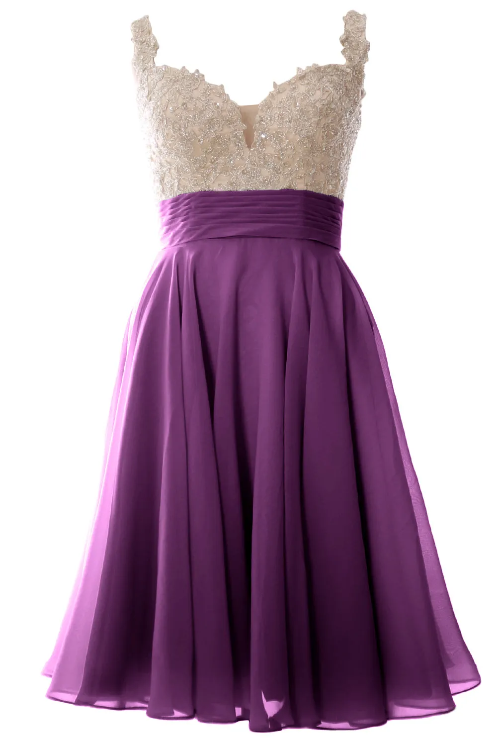 MACloth Women Straps Short Prom Dress Lace Chiffon Wedding Party Formal Gown