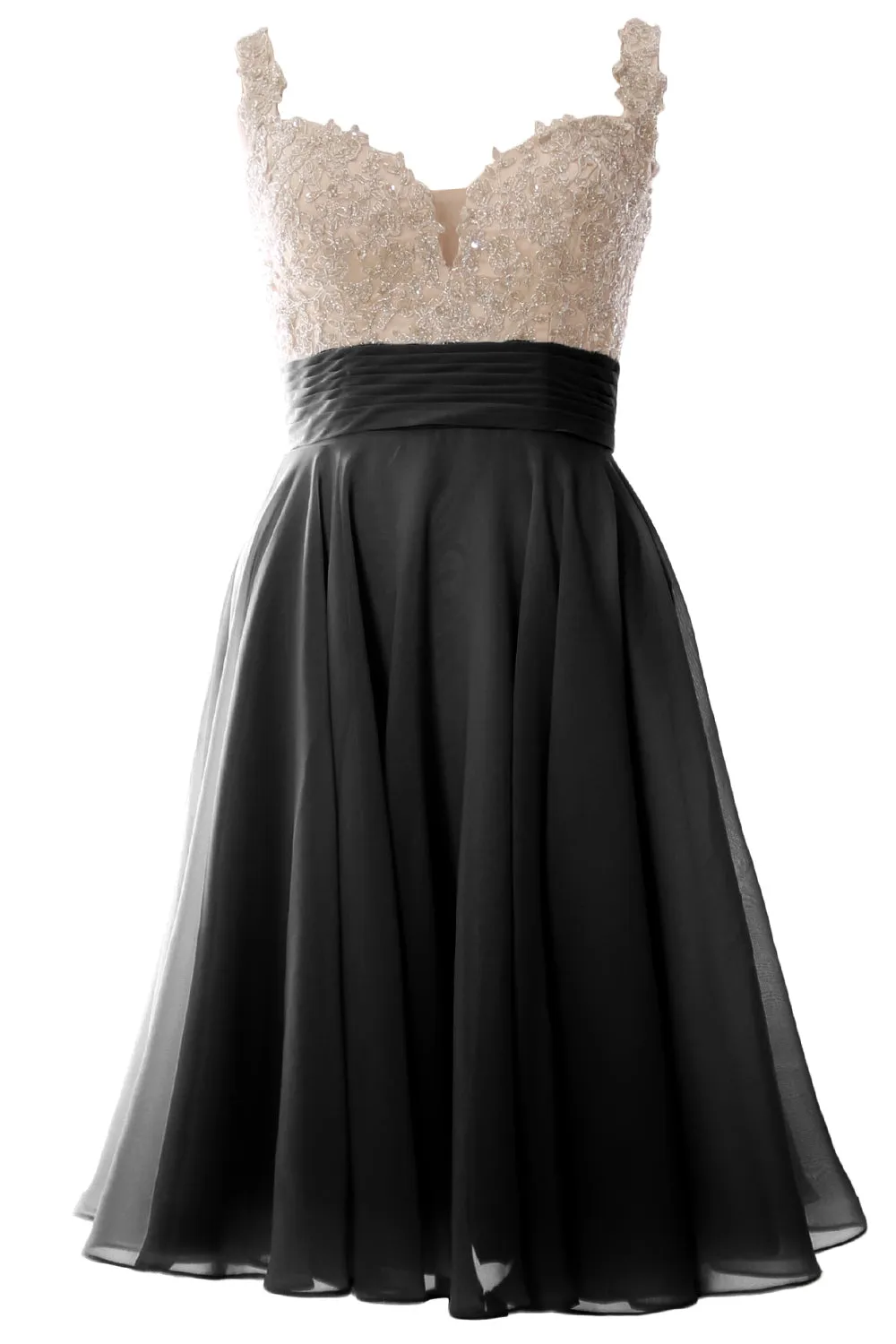 MACloth Women Straps Short Prom Dress Lace Chiffon Wedding Party Formal Gown