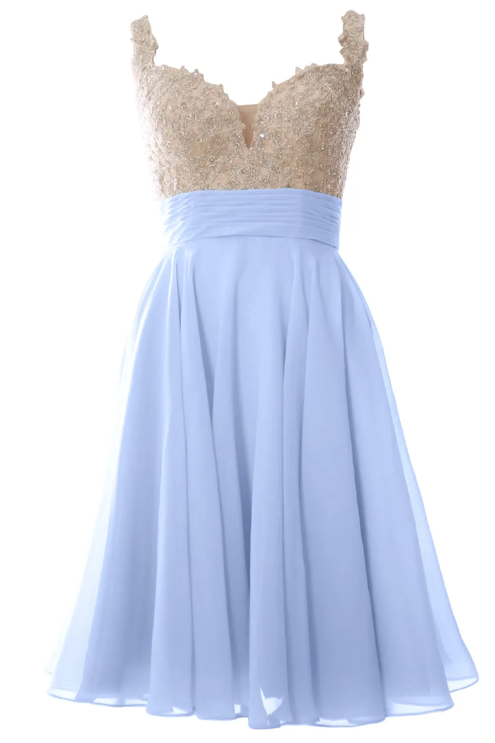 MACloth Women Straps Short Prom Dress Lace Chiffon Wedding Party Formal Gown