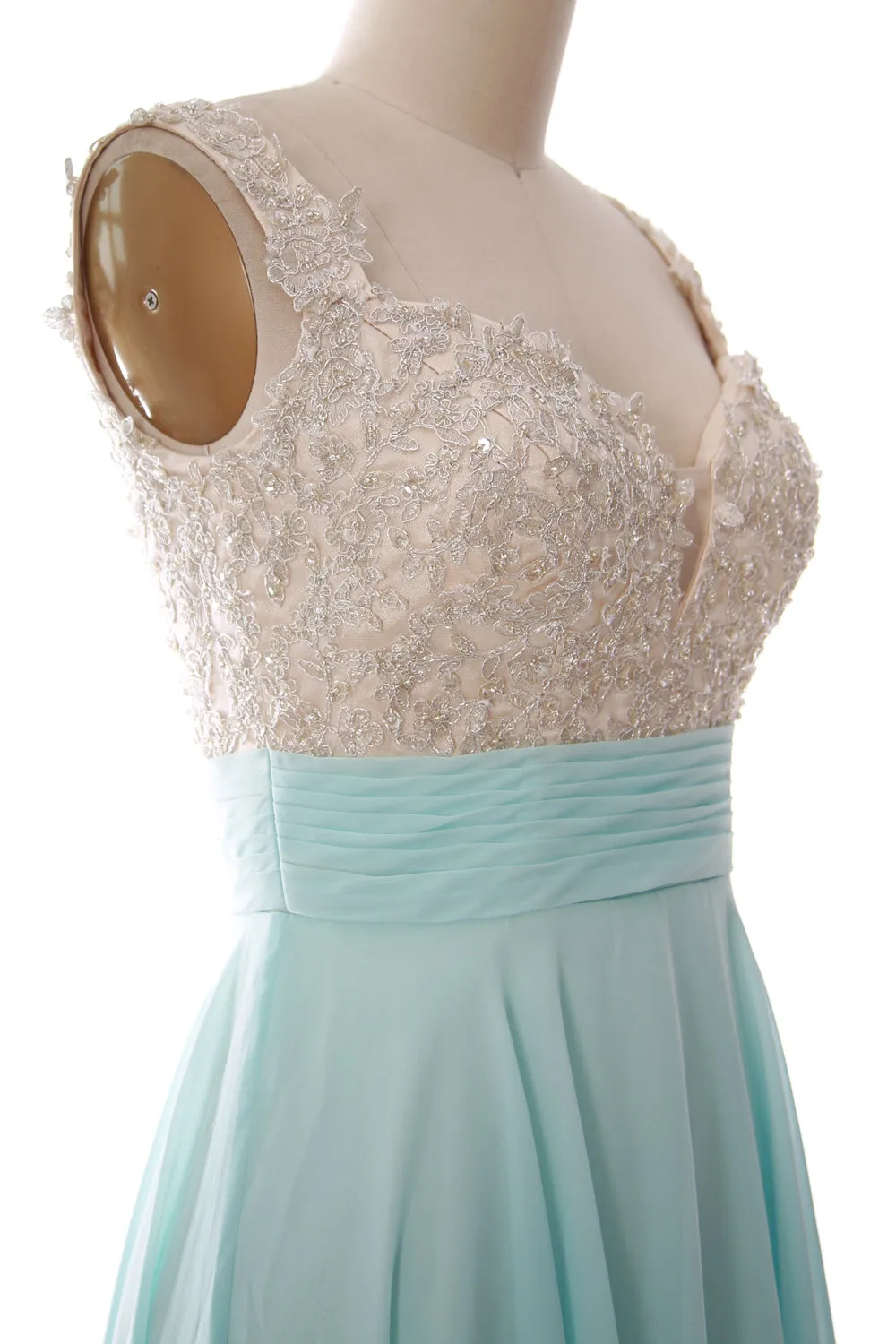 MACloth Women Straps Short Prom Dress Lace Chiffon Wedding Party Formal Gown