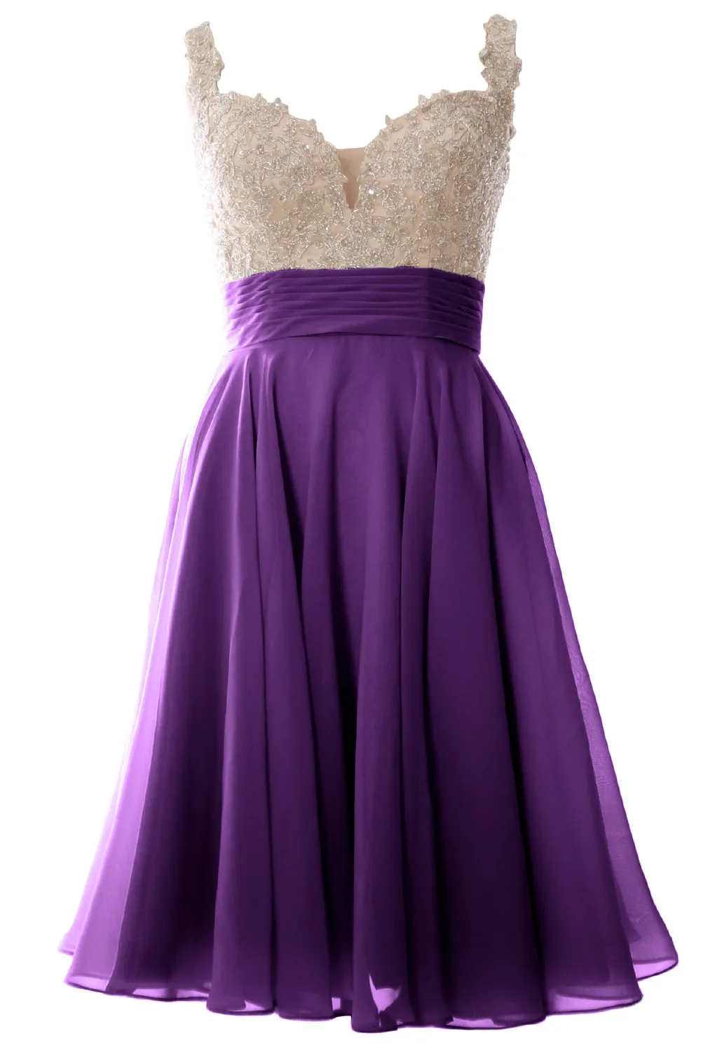 MACloth Women Straps Short Prom Dress Lace Chiffon Wedding Party Formal Gown