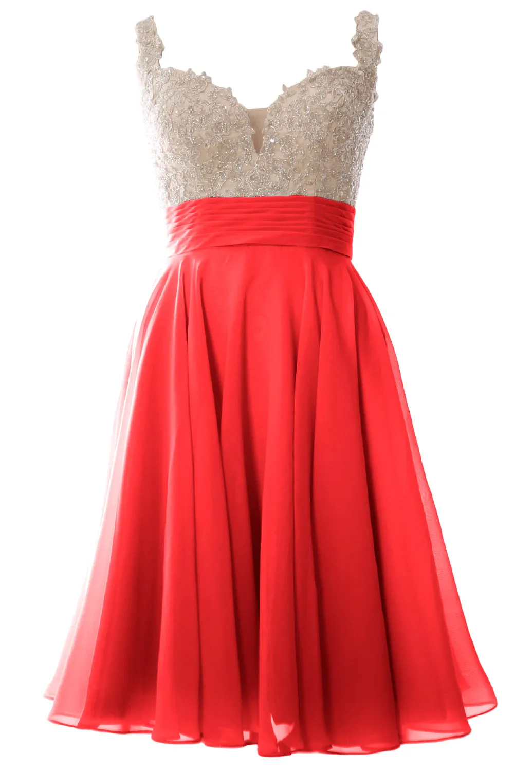MACloth Women Straps Short Prom Dress Lace Chiffon Wedding Party Formal Gown