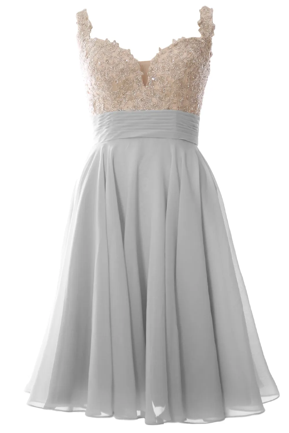 MACloth Women Straps Short Prom Dress Lace Chiffon Wedding Party Formal Gown