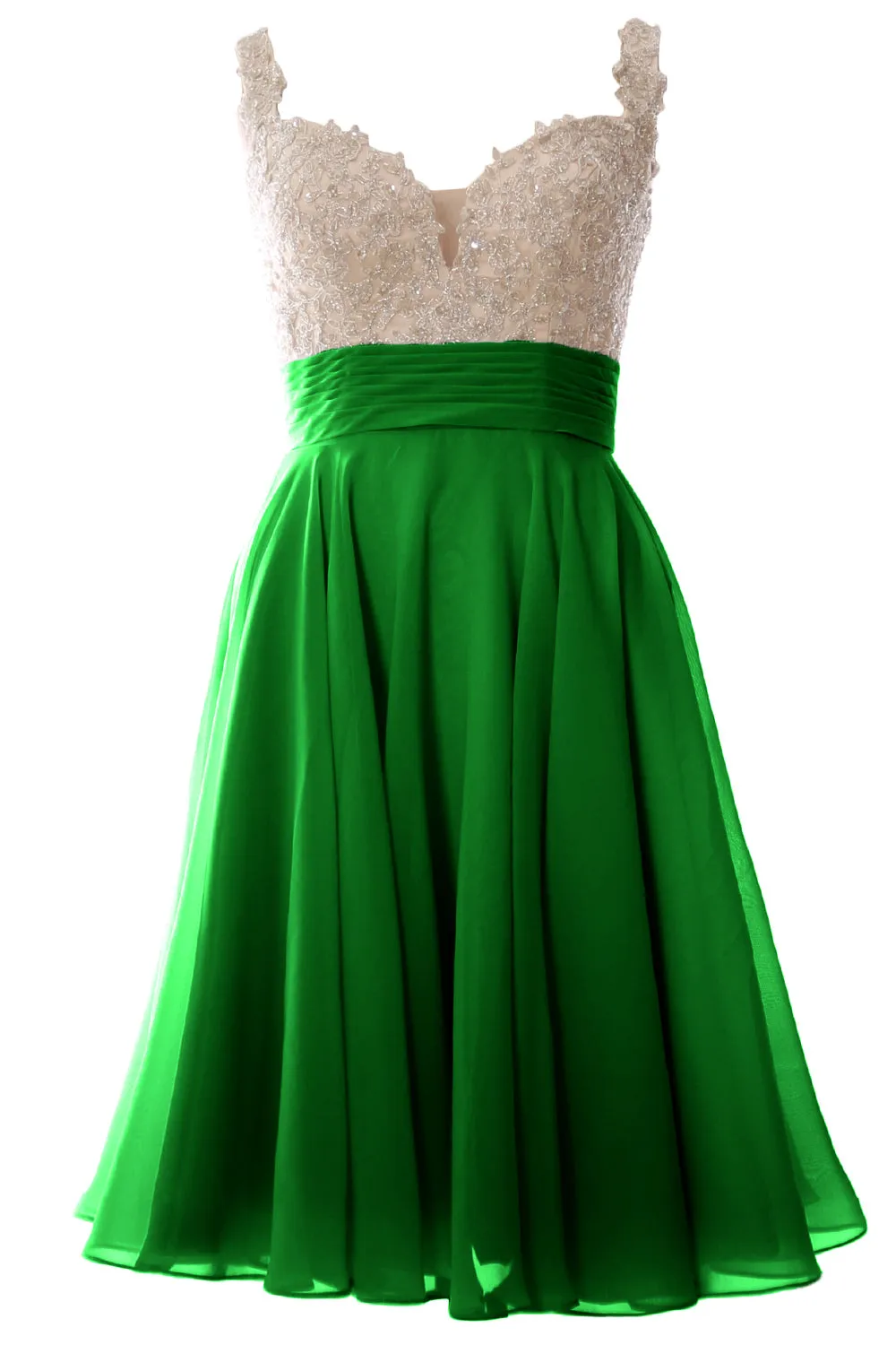 MACloth Women Straps Short Prom Dress Lace Chiffon Wedding Party Formal Gown