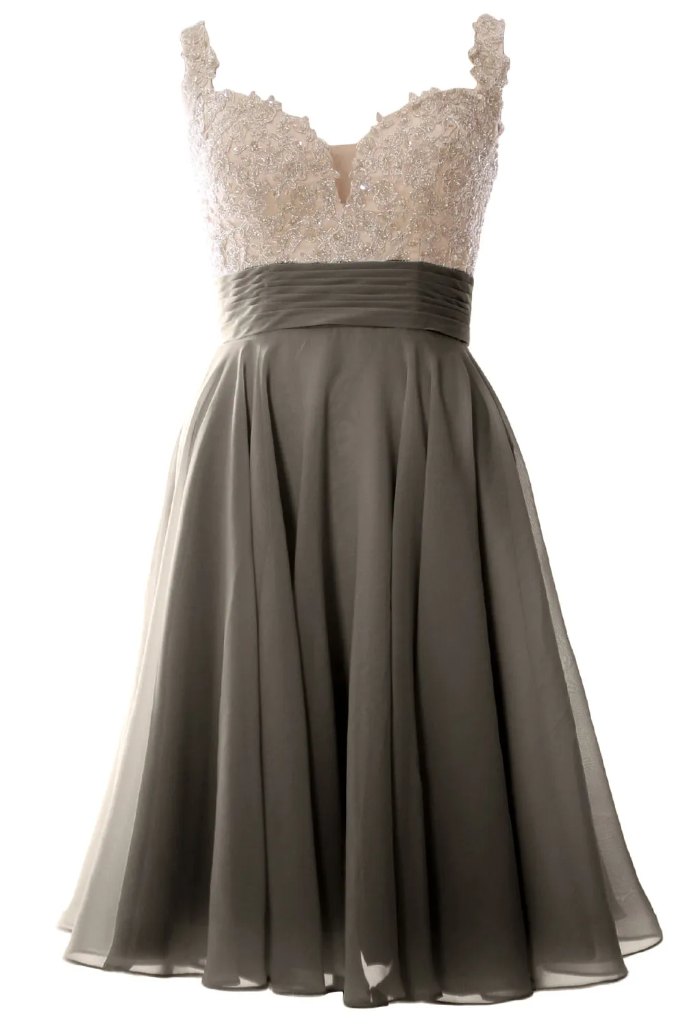 MACloth Women Straps Short Prom Dress Lace Chiffon Wedding Party Formal Gown