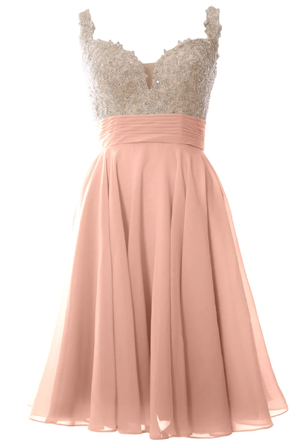 MACloth Women Straps Short Prom Dress Lace Chiffon Wedding Party Formal Gown
