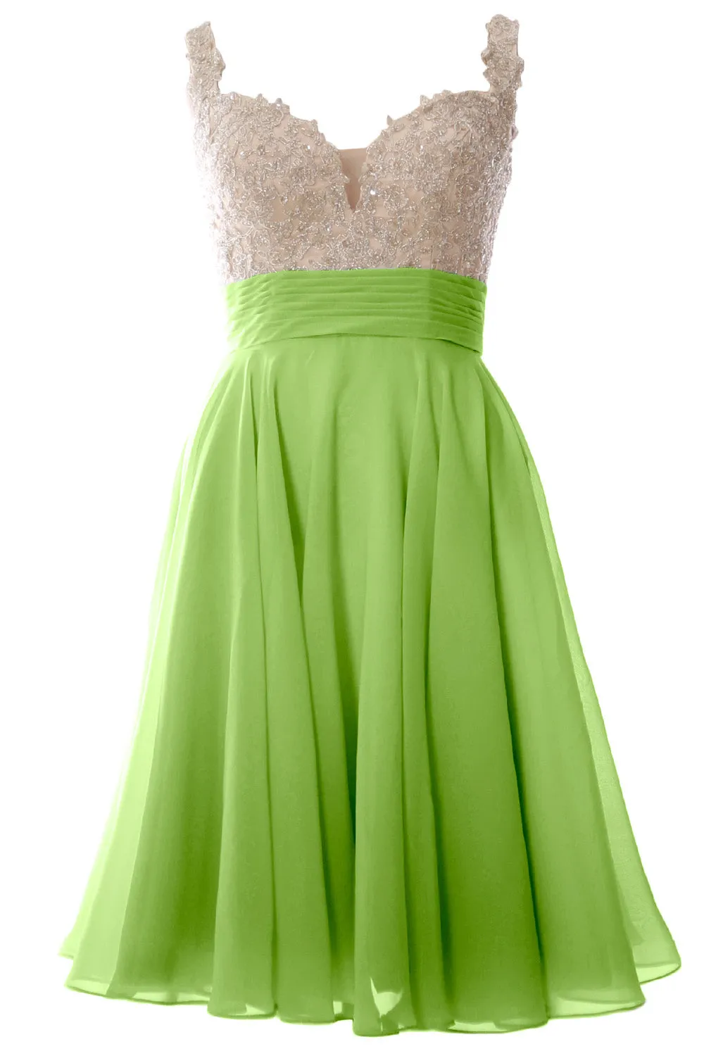 MACloth Women Straps Short Prom Dress Lace Chiffon Wedding Party Formal Gown