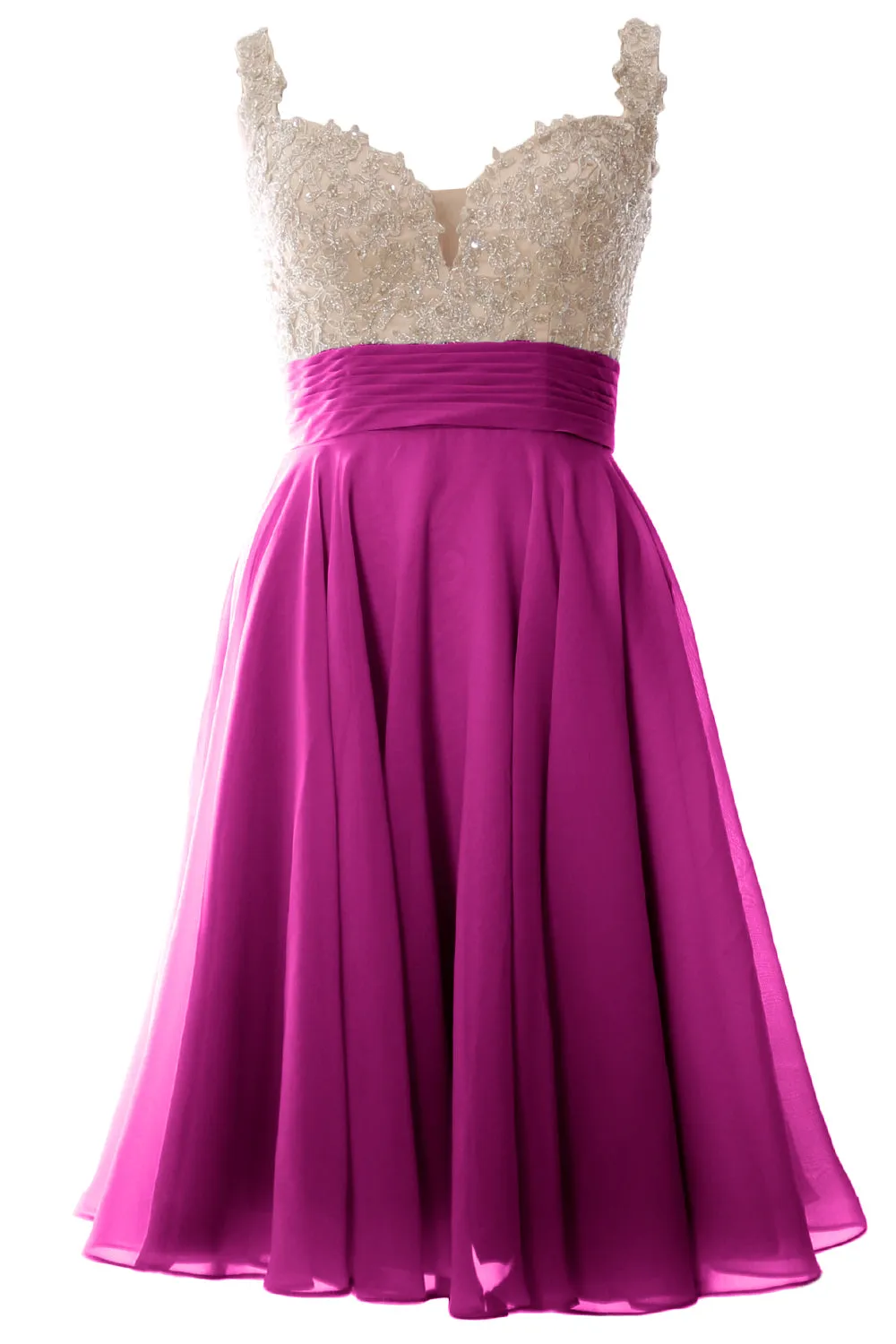 MACloth Women Straps Short Prom Dress Lace Chiffon Wedding Party Formal Gown