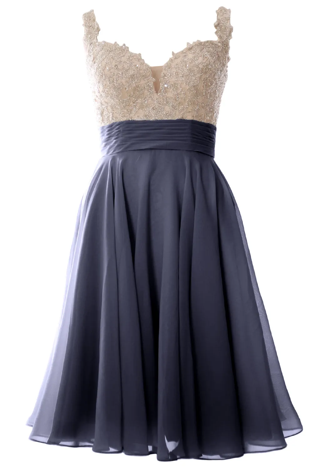 MACloth Women Straps Short Prom Dress Lace Chiffon Wedding Party Formal Gown