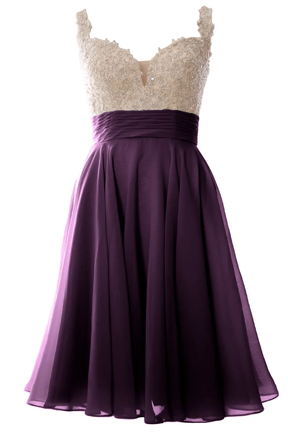 MACloth Women Straps Short Prom Dress Lace Chiffon Wedding Party Formal Gown