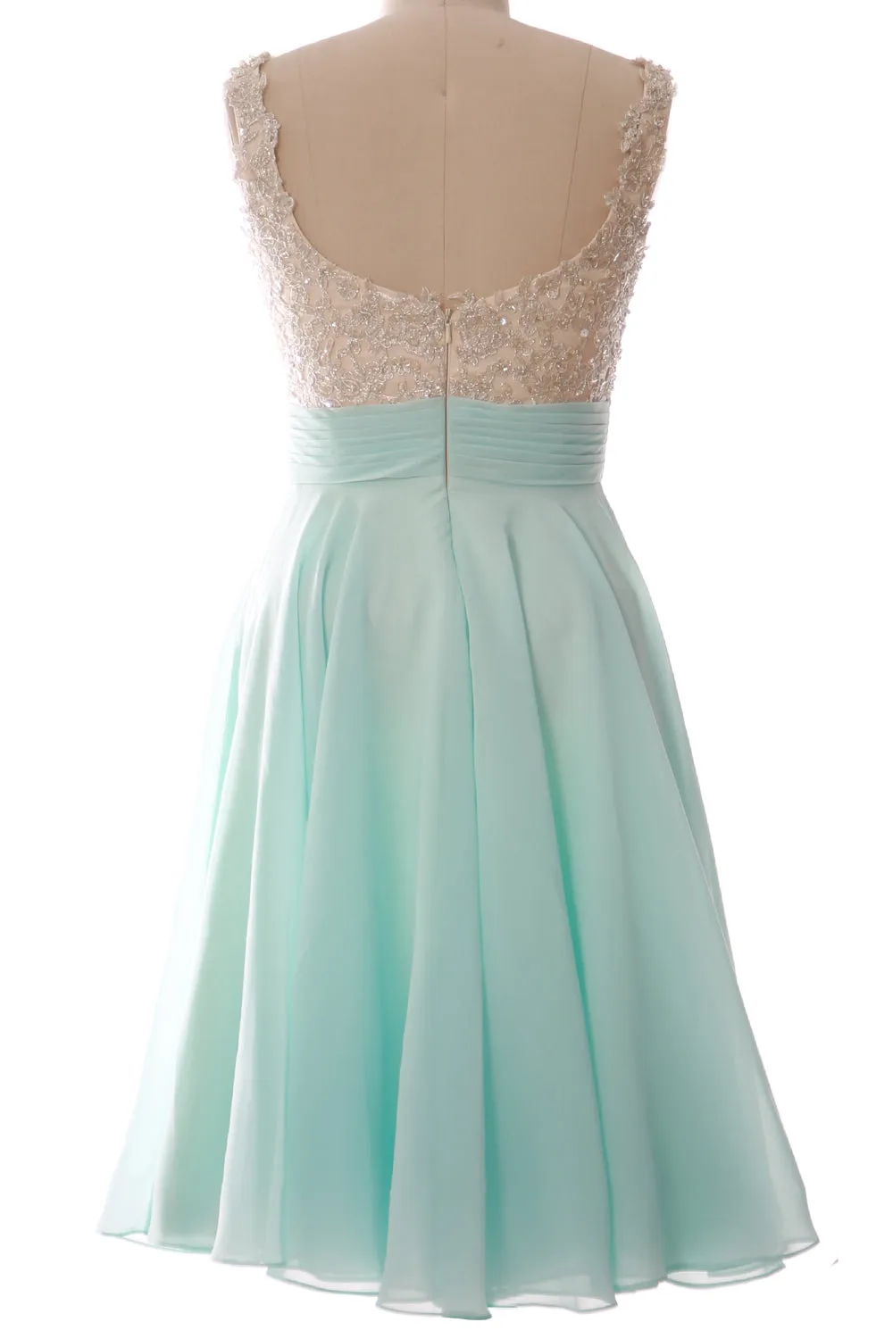 MACloth Women Straps Short Prom Dress Lace Chiffon Wedding Party Formal Gown