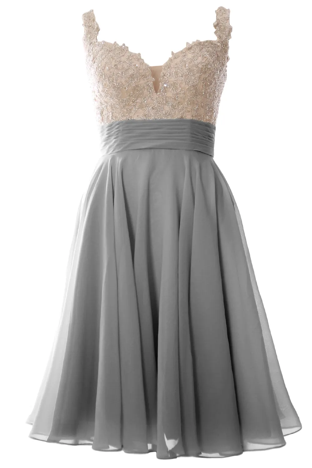 MACloth Women Straps Short Prom Dress Lace Chiffon Wedding Party Formal Gown
