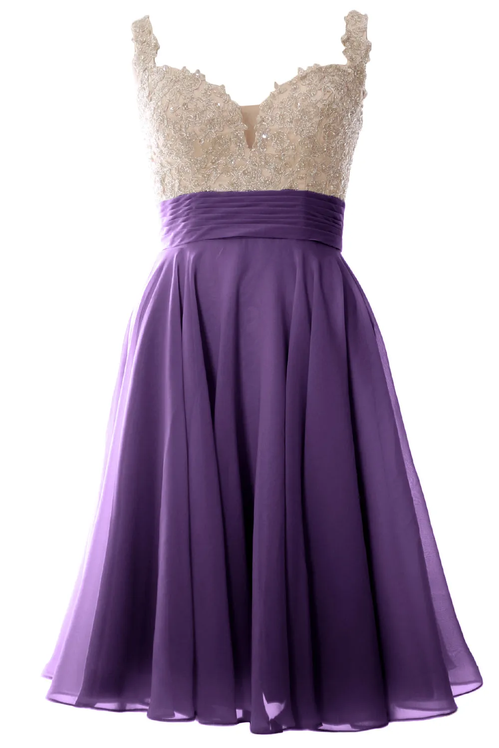 MACloth Women Straps Short Prom Dress Lace Chiffon Wedding Party Formal Gown