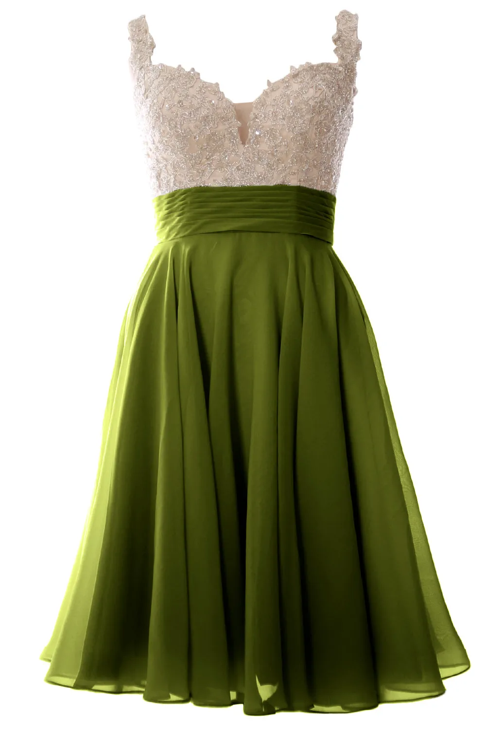 MACloth Women Straps Short Prom Dress Lace Chiffon Wedding Party Formal Gown