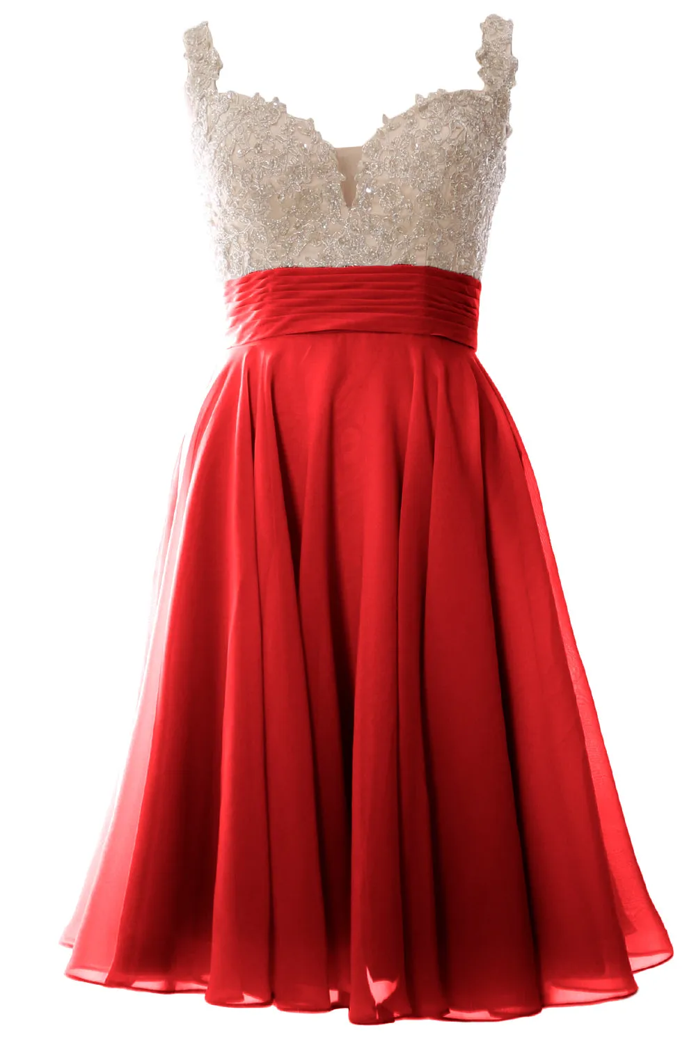 MACloth Women Straps Short Prom Dress Lace Chiffon Wedding Party Formal Gown