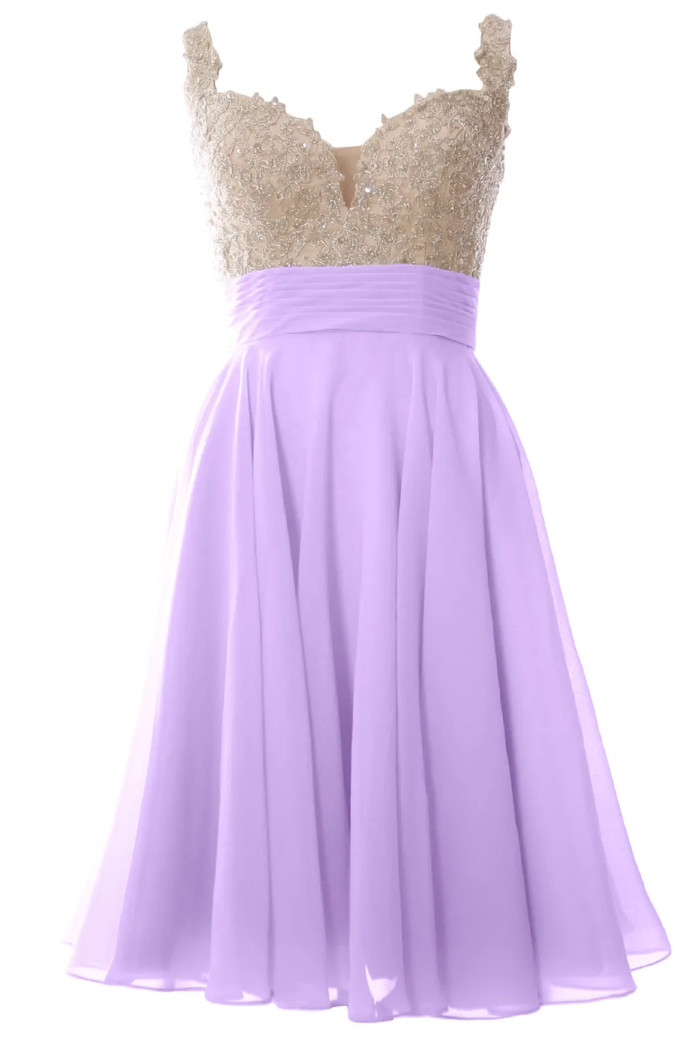 MACloth Women Straps Short Prom Dress Lace Chiffon Wedding Party Formal Gown