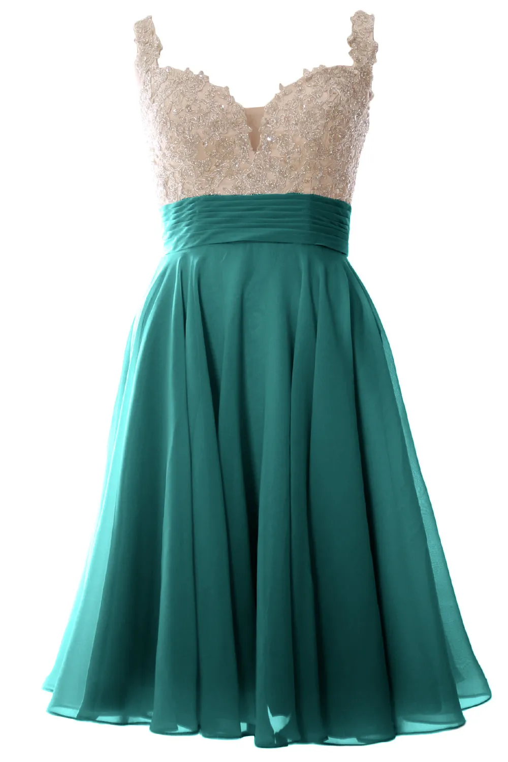 MACloth Women Straps Short Prom Dress Lace Chiffon Wedding Party Formal Gown