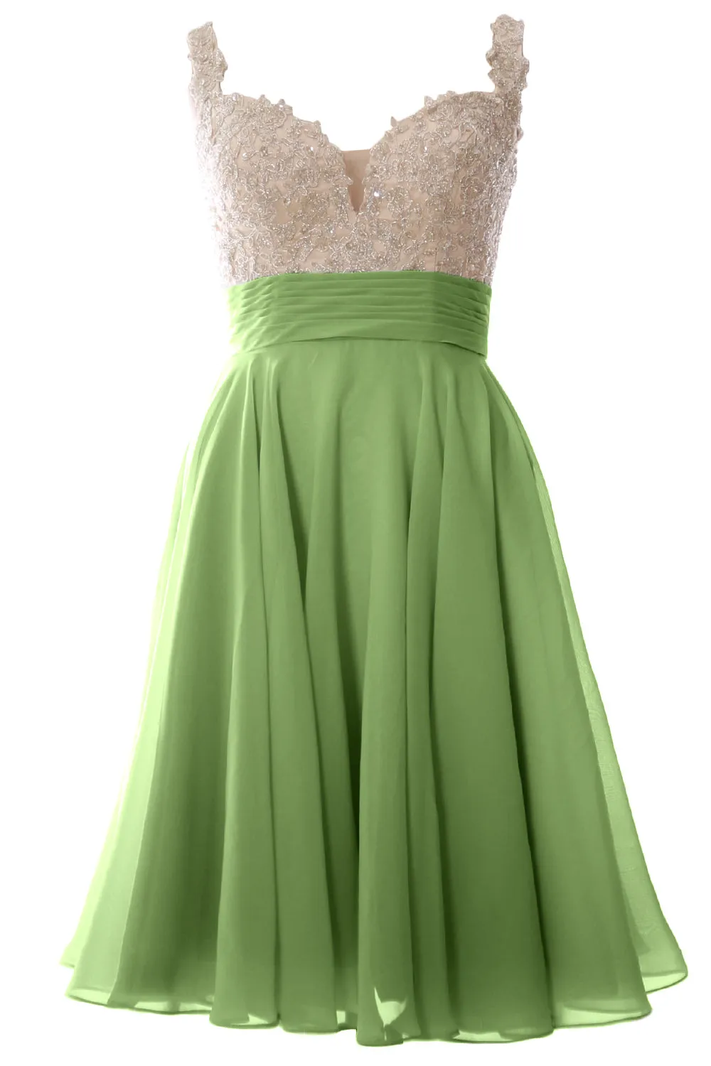 MACloth Women Straps Short Prom Dress Lace Chiffon Wedding Party Formal Gown