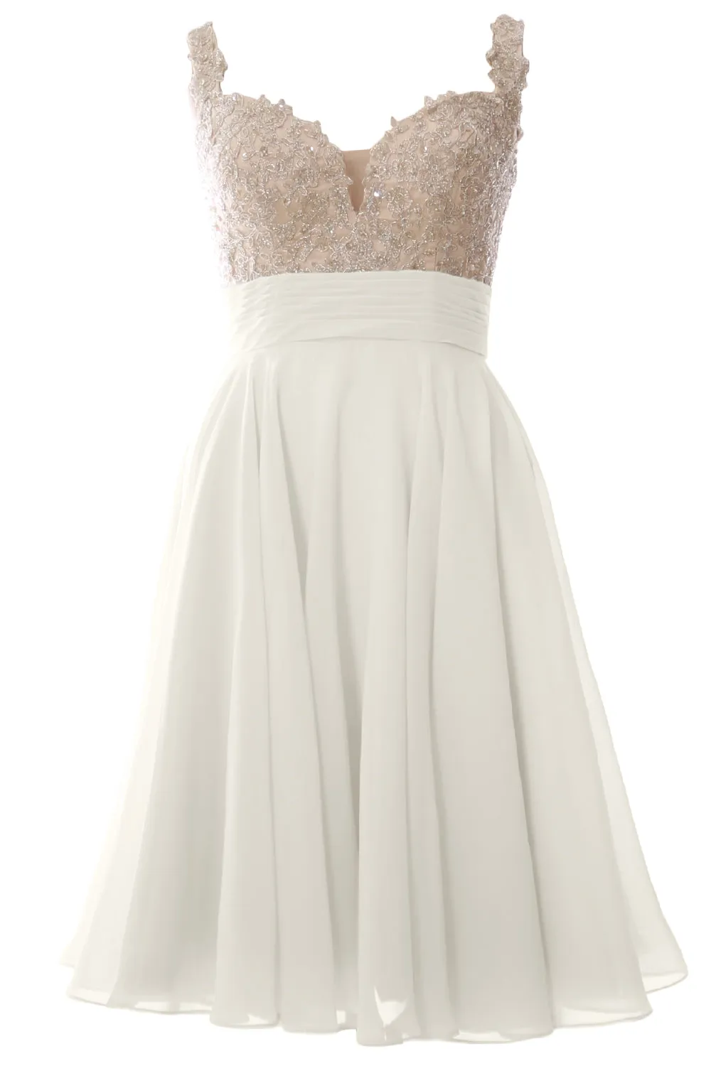 MACloth Women Straps Short Prom Dress Lace Chiffon Wedding Party Formal Gown